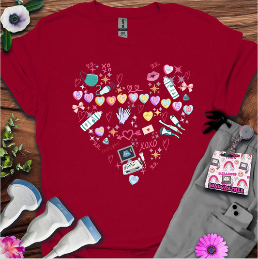 Valentine Heart Sonography T-Shirt — Ultrasound Tech Valentine's Day Tee