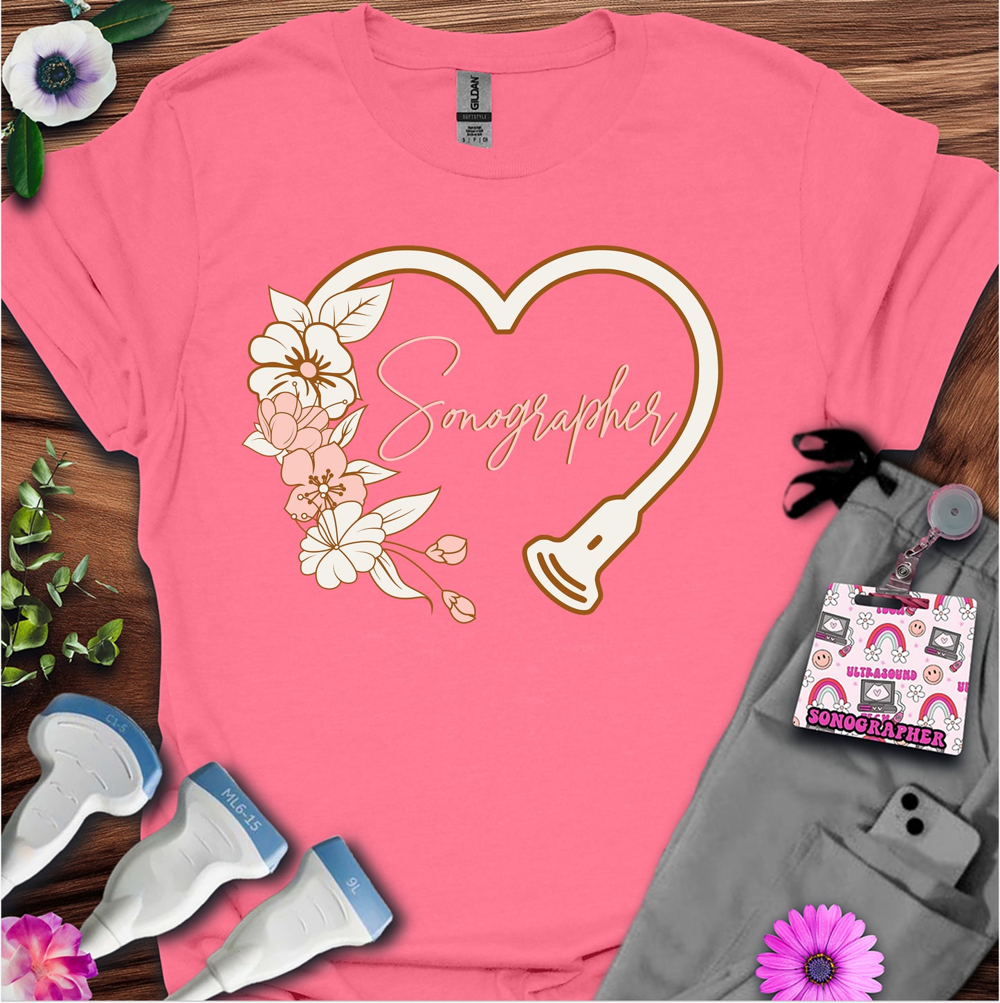 "Floral Sonographer Heart" T-shirt