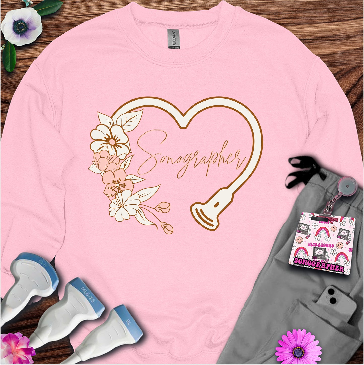 "Floral Sonographer Heart" Sweatshirt