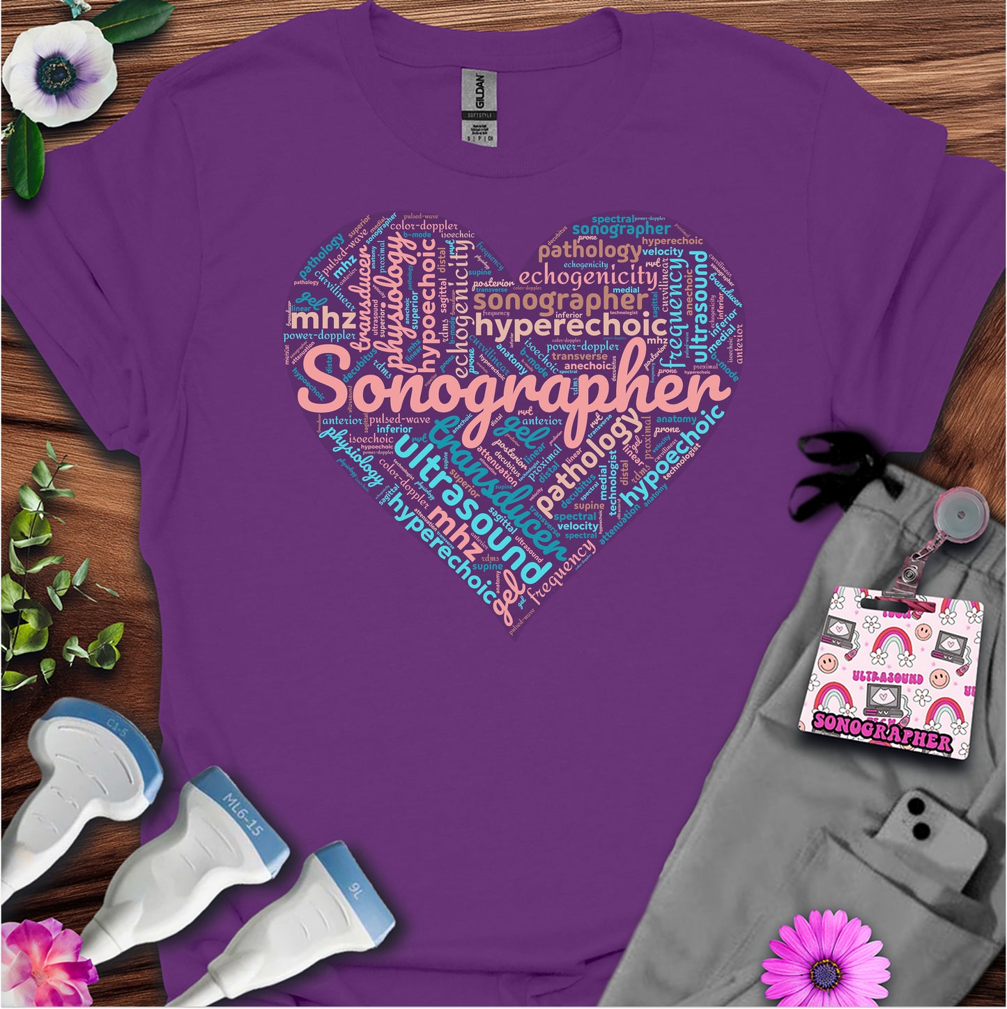 "Pastel Sonographer Heart" T-Shirt