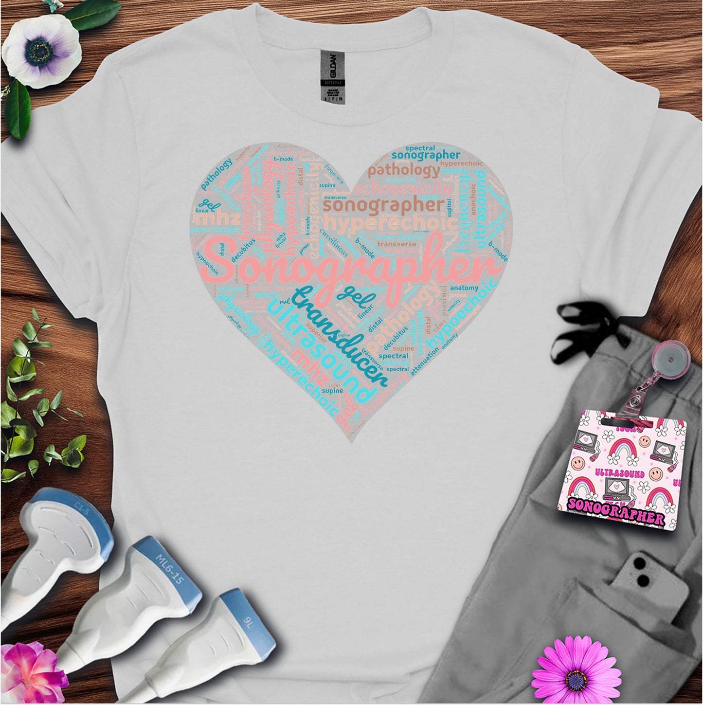 "Pastel Sonographer Heart" T-Shirt