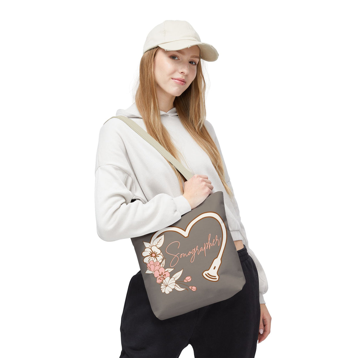 Floral Sonographer Heart Tote Bag