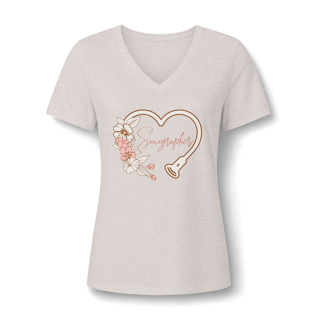 Floral Heart Sonographer  - V-Neck Tee