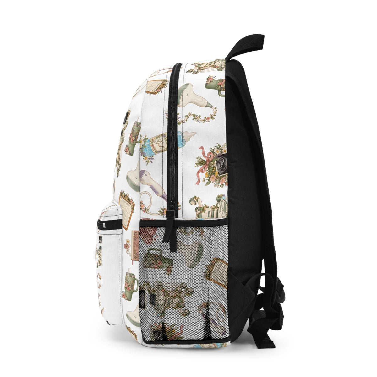 White Floral Ultrasound Tech Backpack