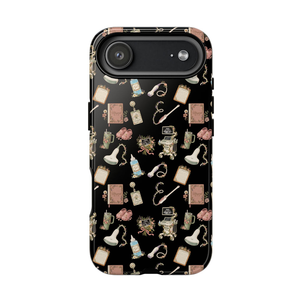 Black Floral Ultrasound Tech iPhone Case — iPhone 11-17