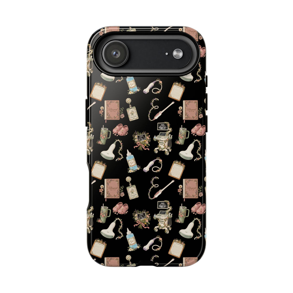 Black Floral Ultrasound Tech iPhone Case — iPhone 11-17