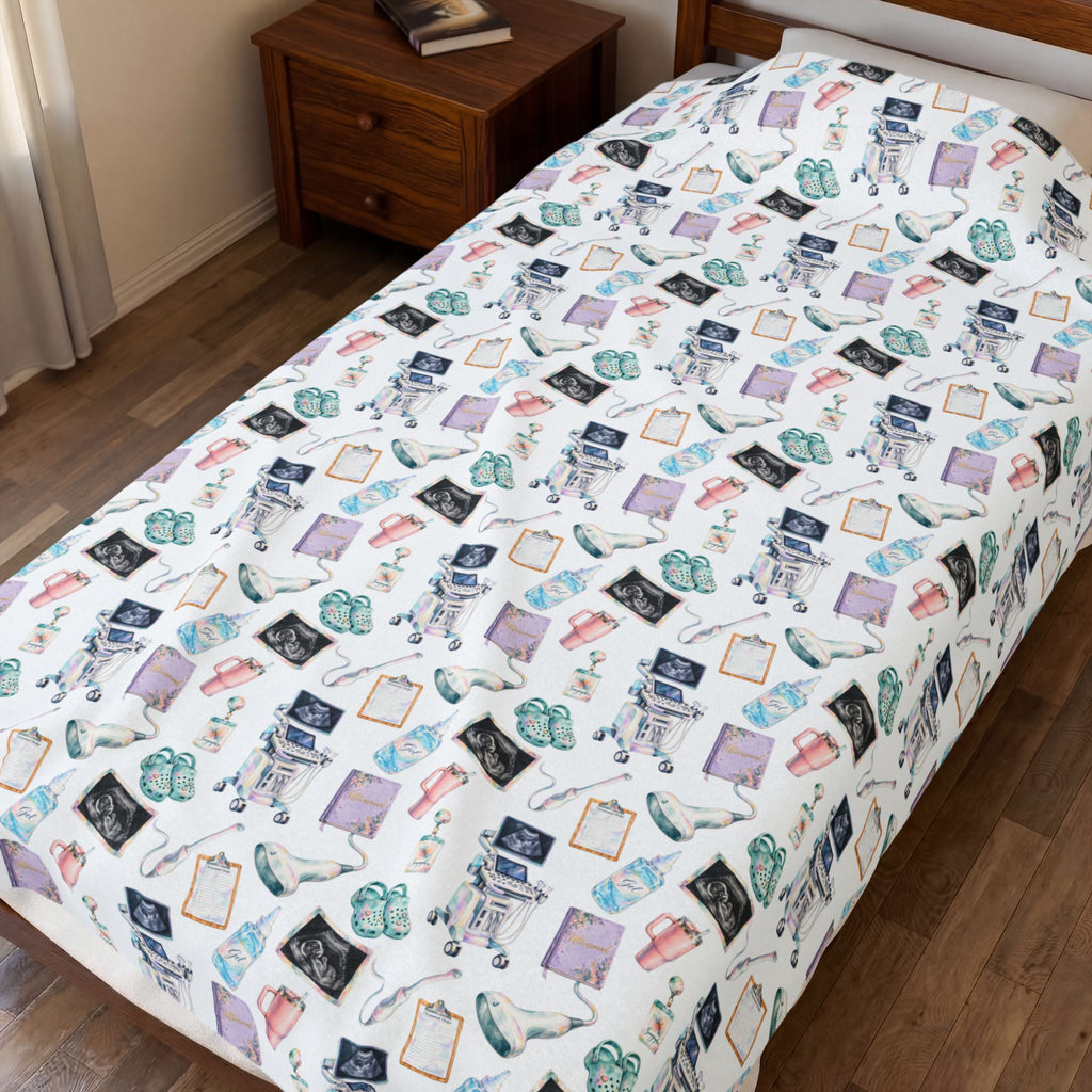Watercolor Ultrasound Tech Velveteen Plush Blanket
