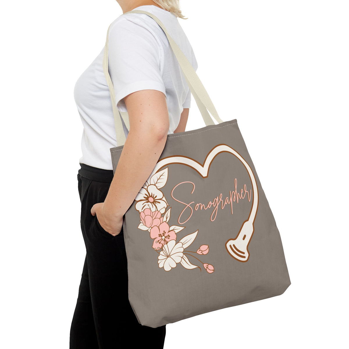 Floral Sonographer Heart Tote Bag