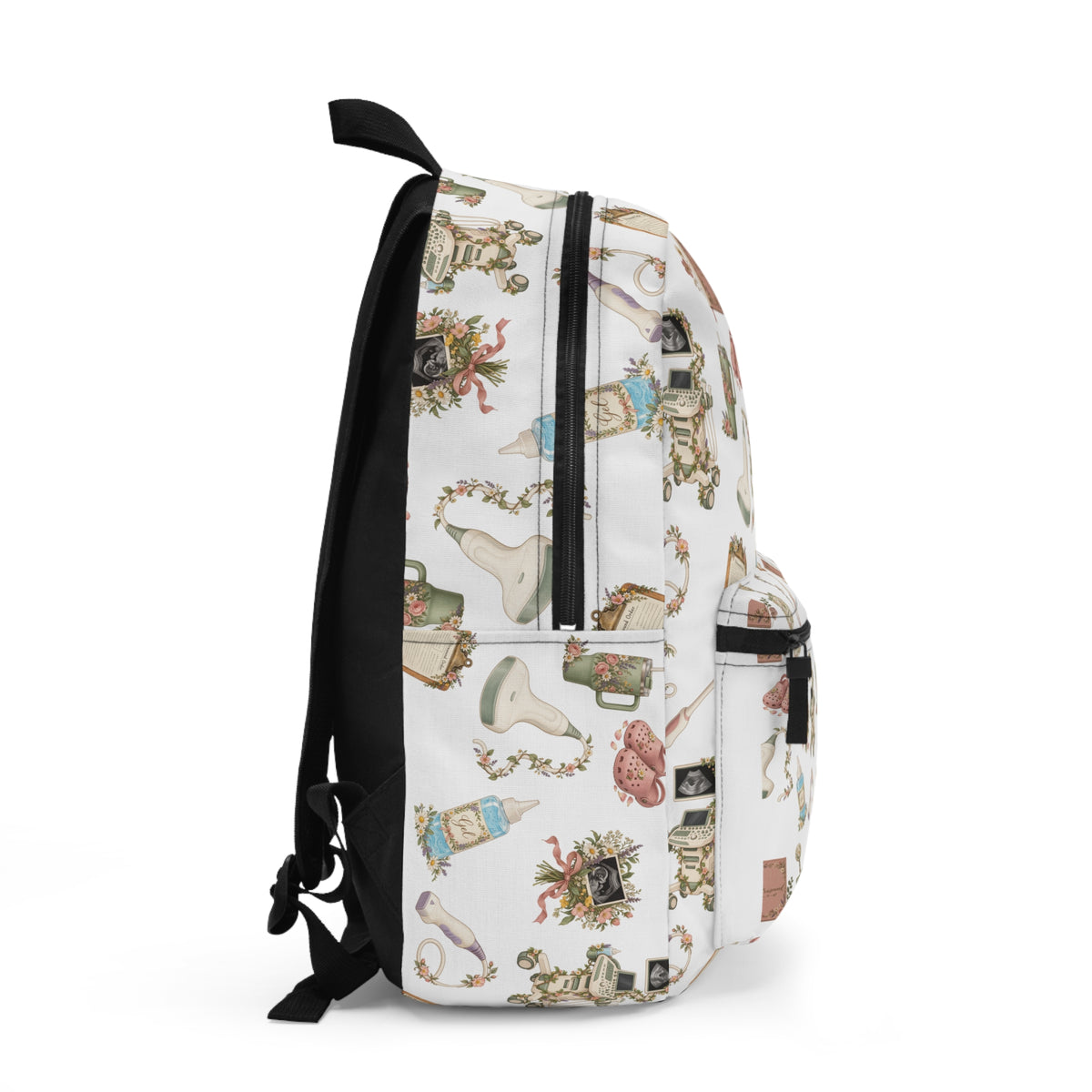 White Floral Ultrasound Tech Backpack