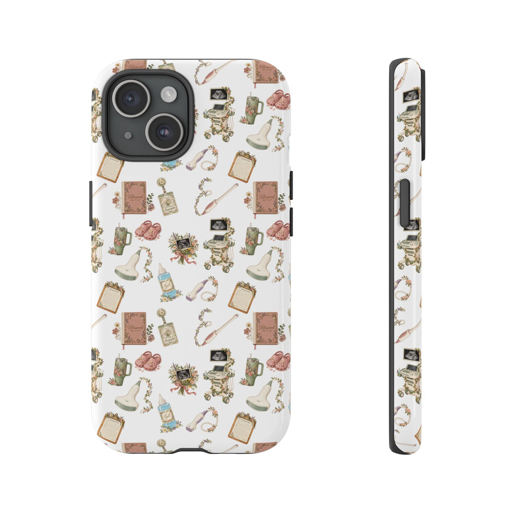 White Floral Ultrasound Tech iPhone Case — iPhone 11-17