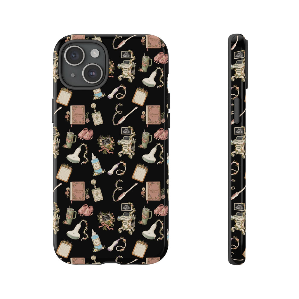 Black Floral Ultrasound Tech iPhone Case — iPhone 11-17