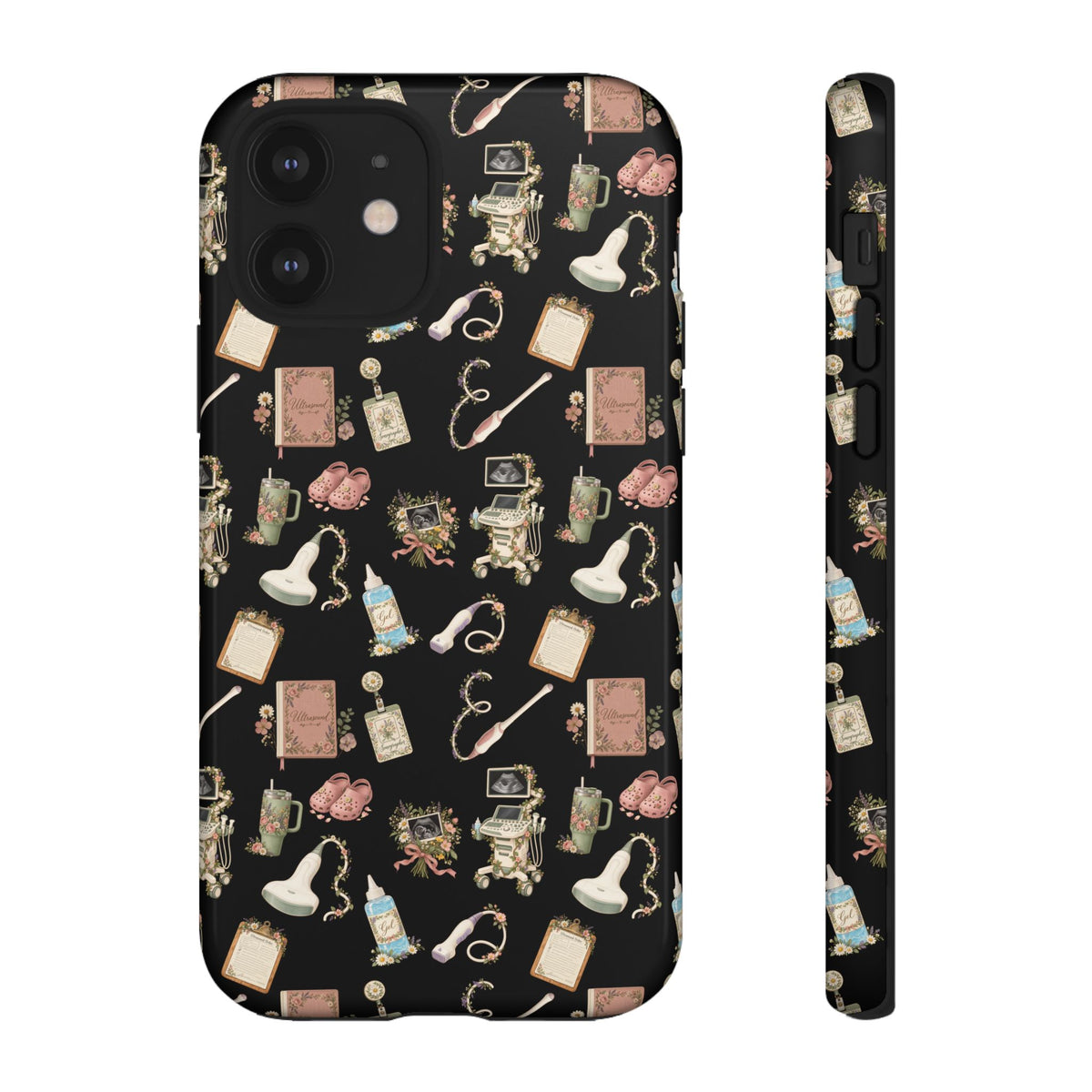 Black Floral Ultrasound Tech iPhone Case — iPhone 11-17