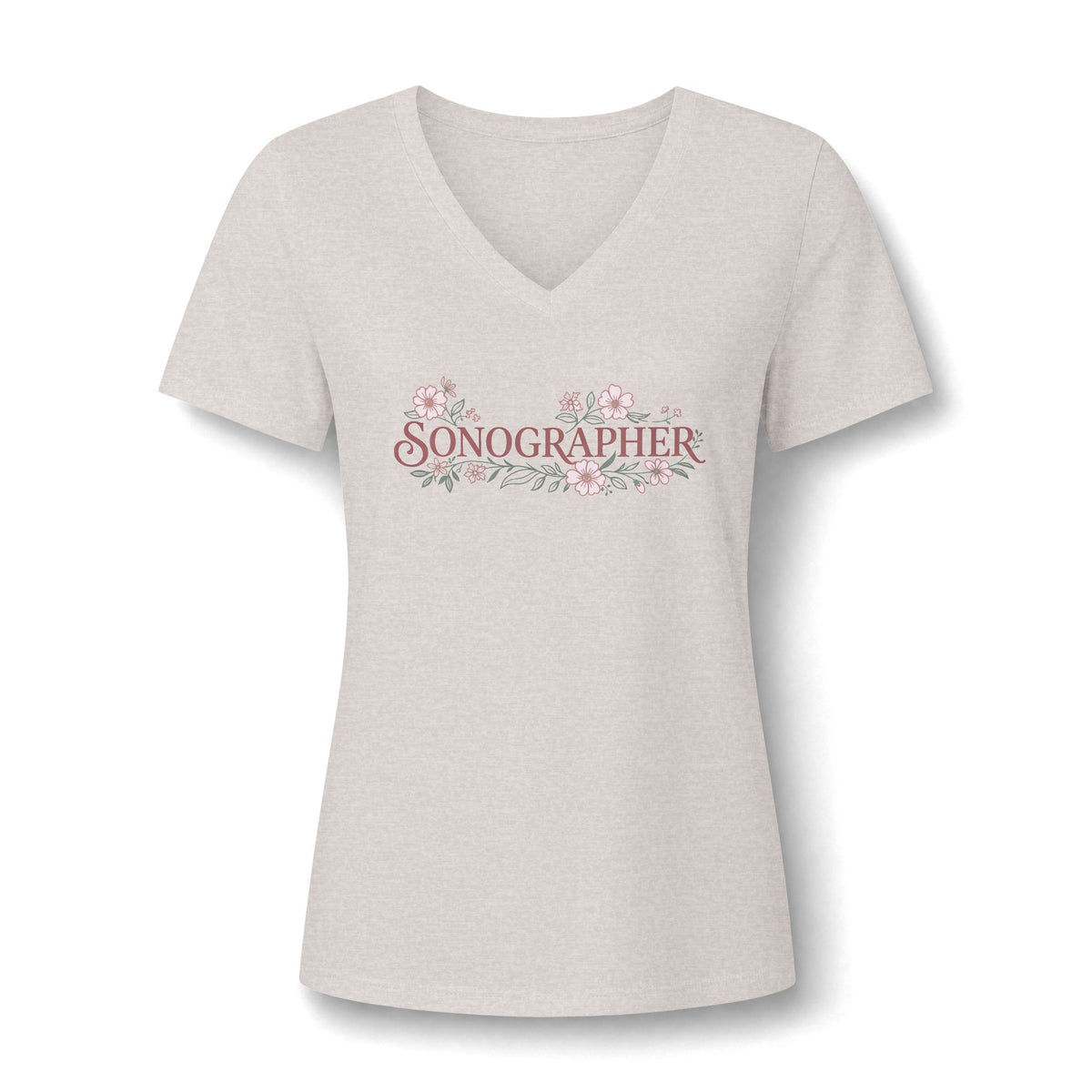 Pastel Floral Sonographer  - V-Neck Tee
