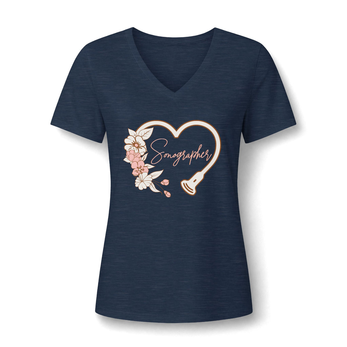 Floral Heart Sonographer  - V-Neck Tee
