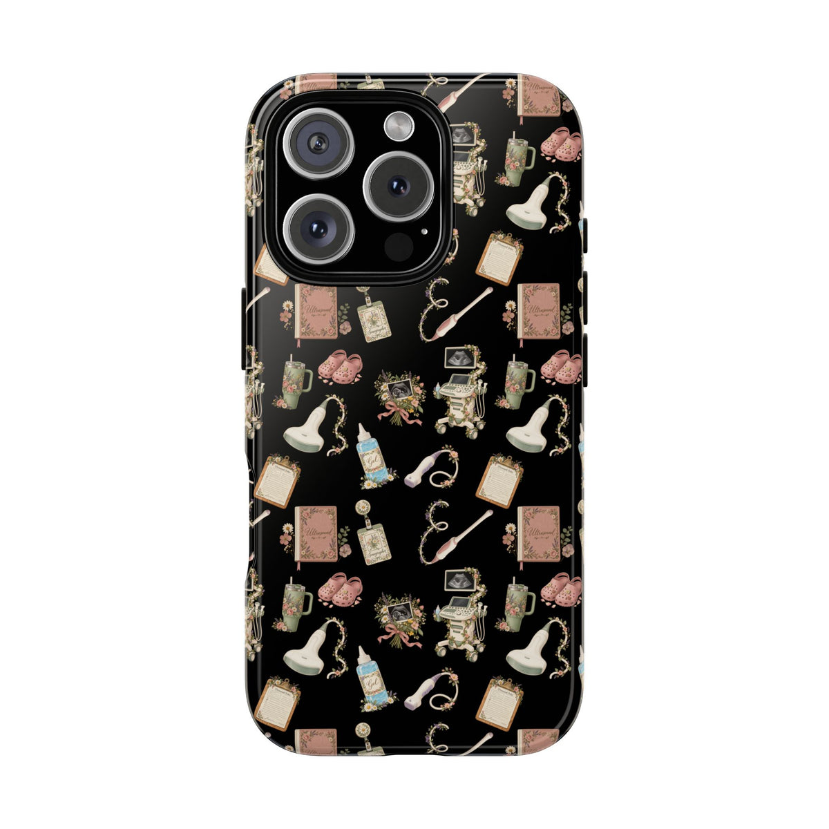 Black Floral Ultrasound Tech iPhone Case — iPhone 11-17