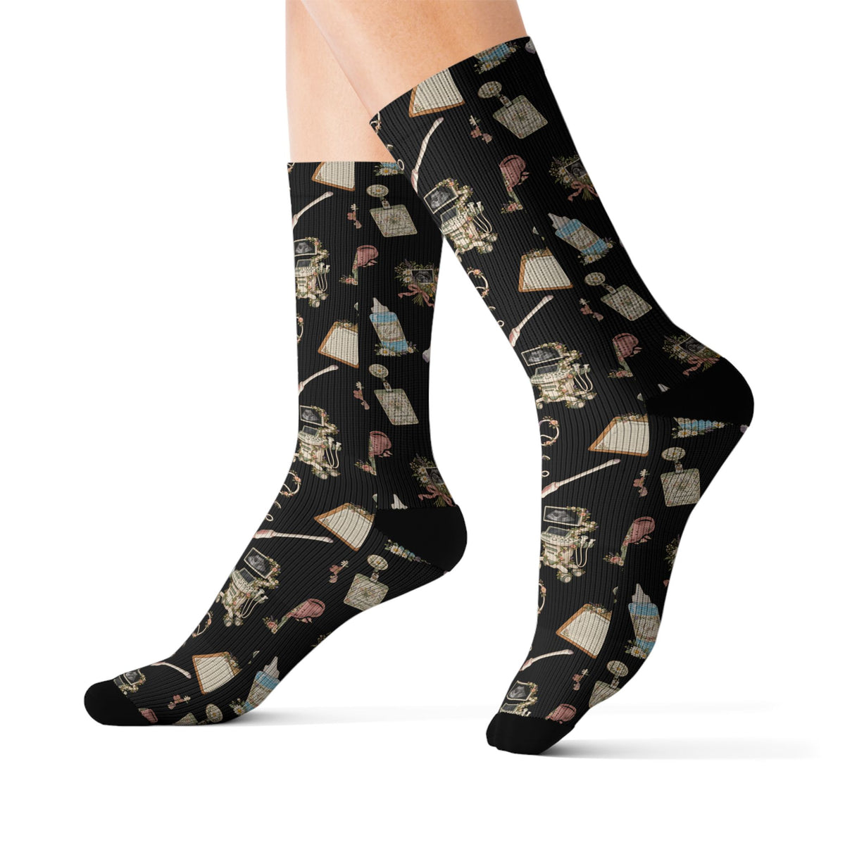 Floral Ultrasound Tech Crew Socks