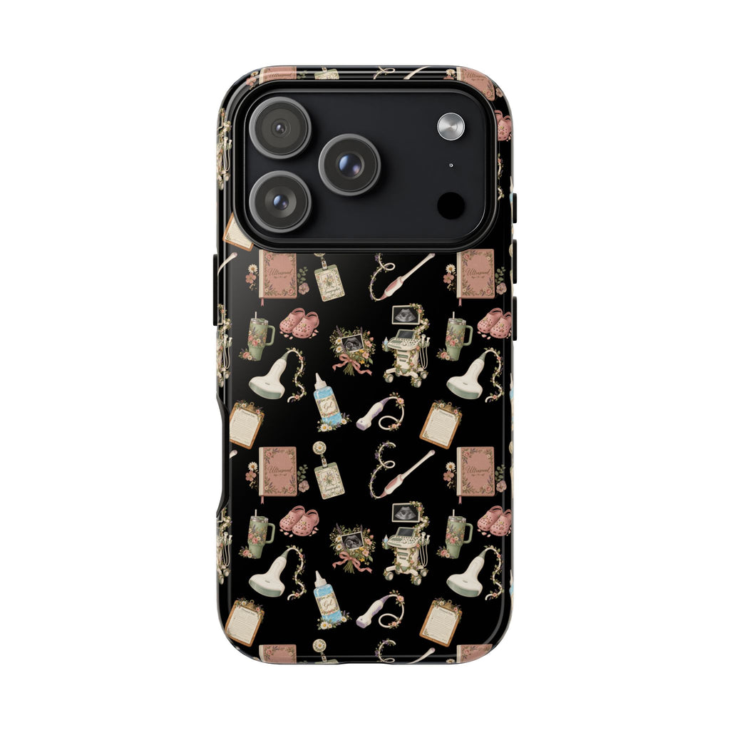 Black Floral Ultrasound Tech iPhone Case — iPhone 11-17