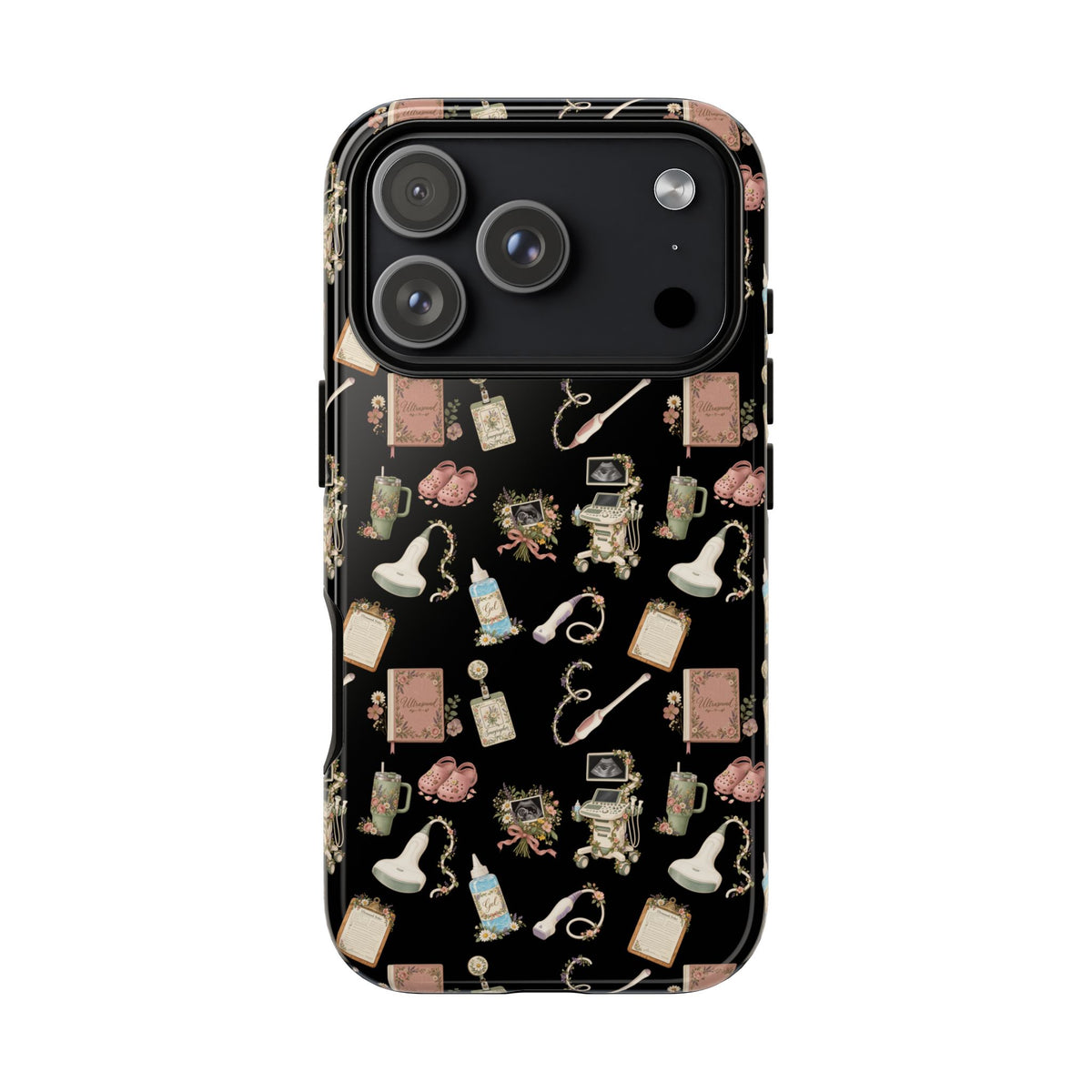 Black Floral Ultrasound Tech iPhone Case — iPhone 11-17
