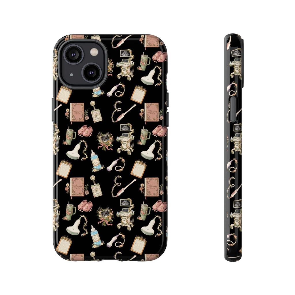 Black Floral Ultrasound Tech iPhone Case — iPhone 11-17