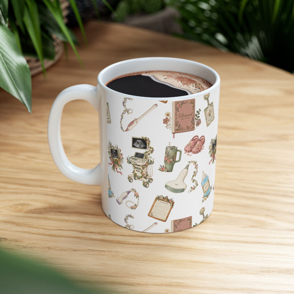 Floral Ultrasound Tech Ceramic Coffee Cup