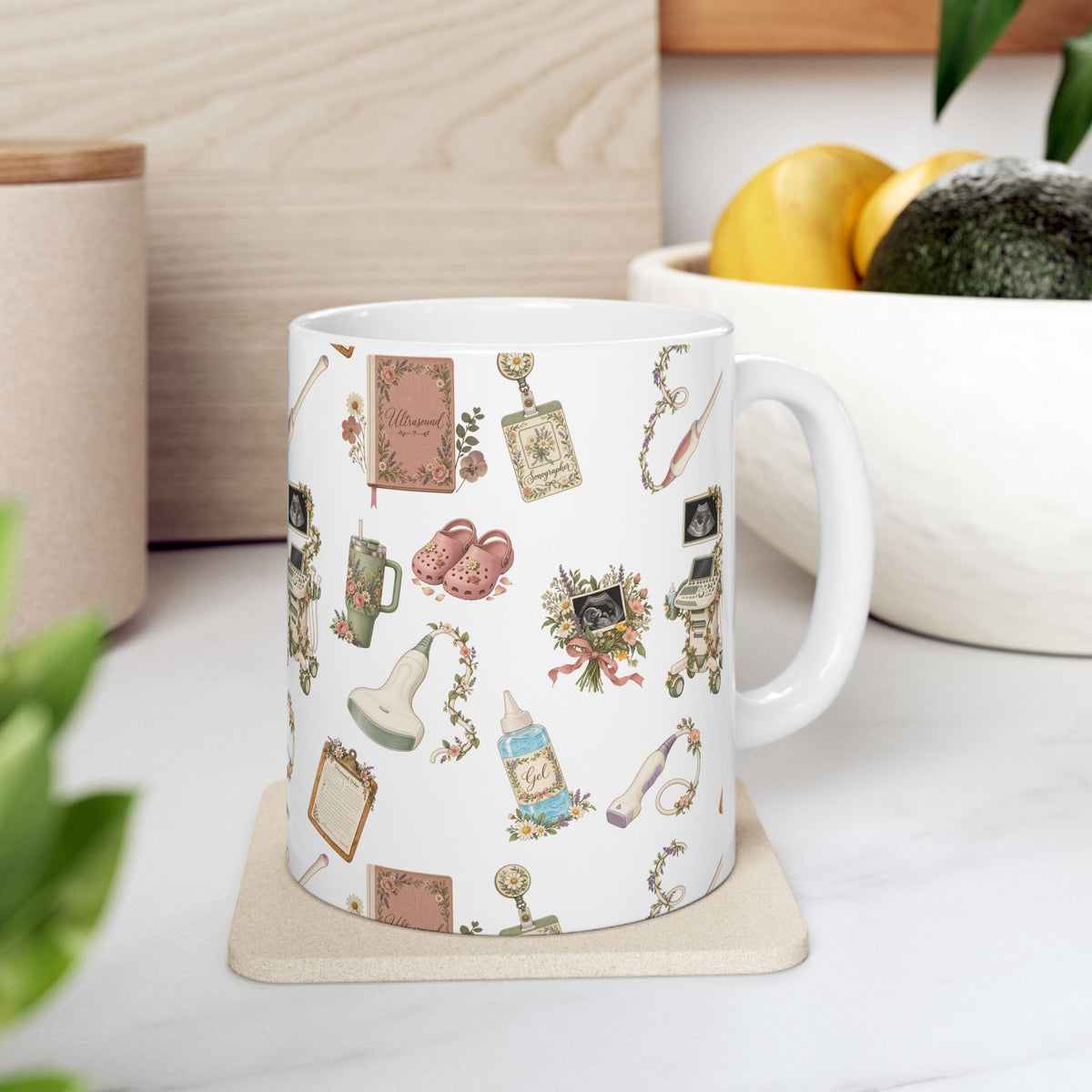 Floral Ultrasound Tech Ceramic Coffee Cup