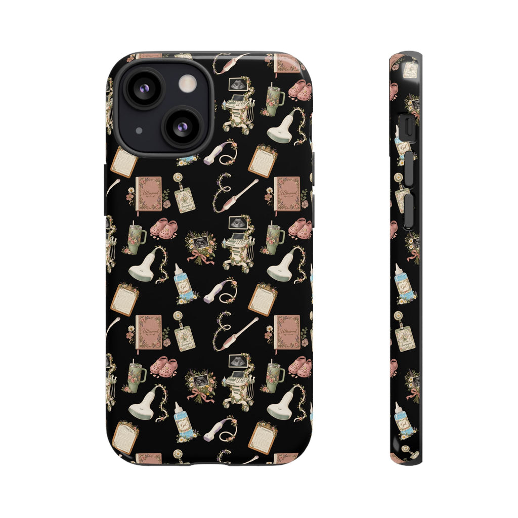 Black Floral Ultrasound Tech iPhone Case — iPhone 11-17
