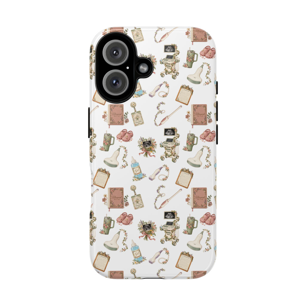 White Floral Ultrasound Tech iPhone Case — iPhone 11-17