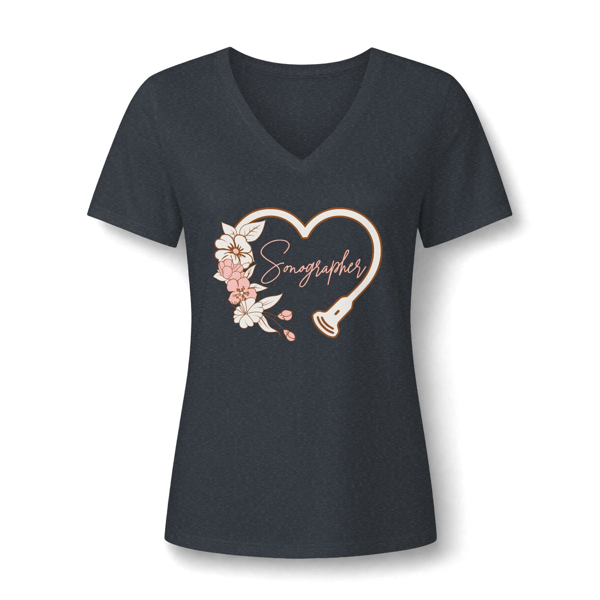 Floral Heart Sonographer  - V-Neck Tee