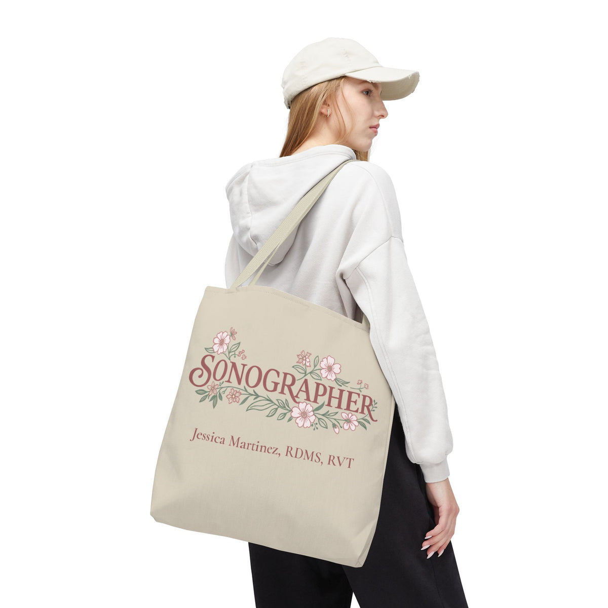 Personalized Pastel Floral Sonographer Tote Bag