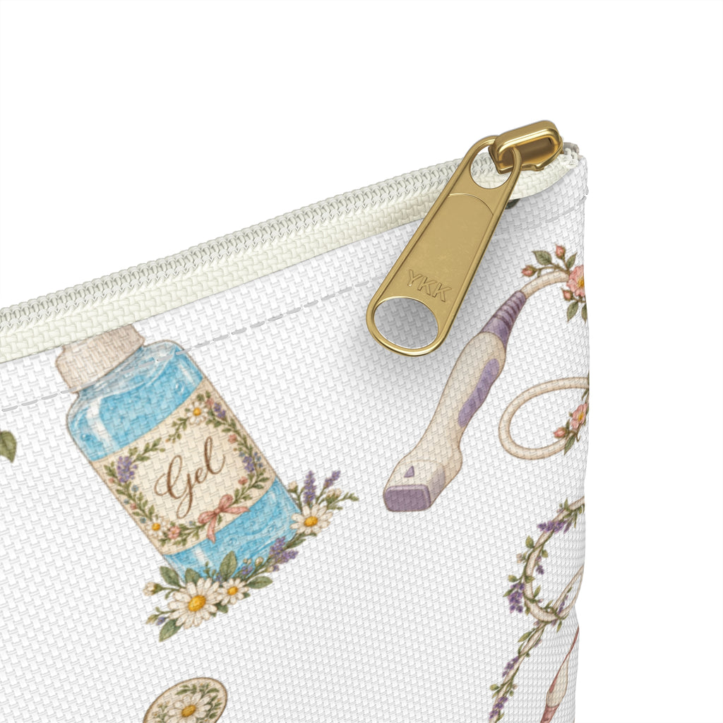 White Floral Ultrasound Tech Accessory Pouch - Makeup Bag, Pencil Pouch