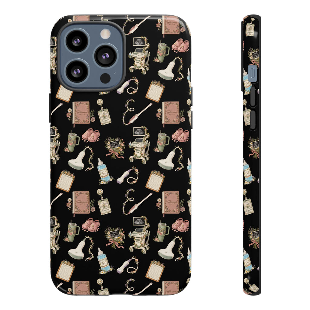 Black Floral Ultrasound Tech iPhone Case — iPhone 11-17