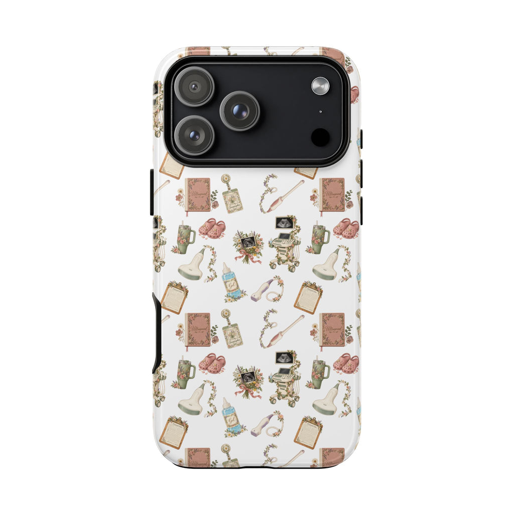 White Floral Ultrasound Tech iPhone Case — iPhone 11-17
