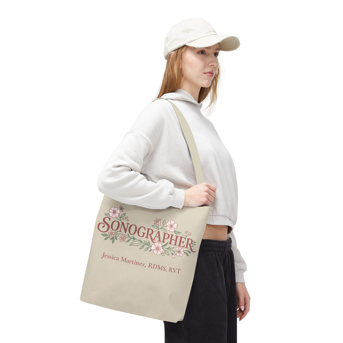 Personalized Pastel Floral Sonographer Tote Bag