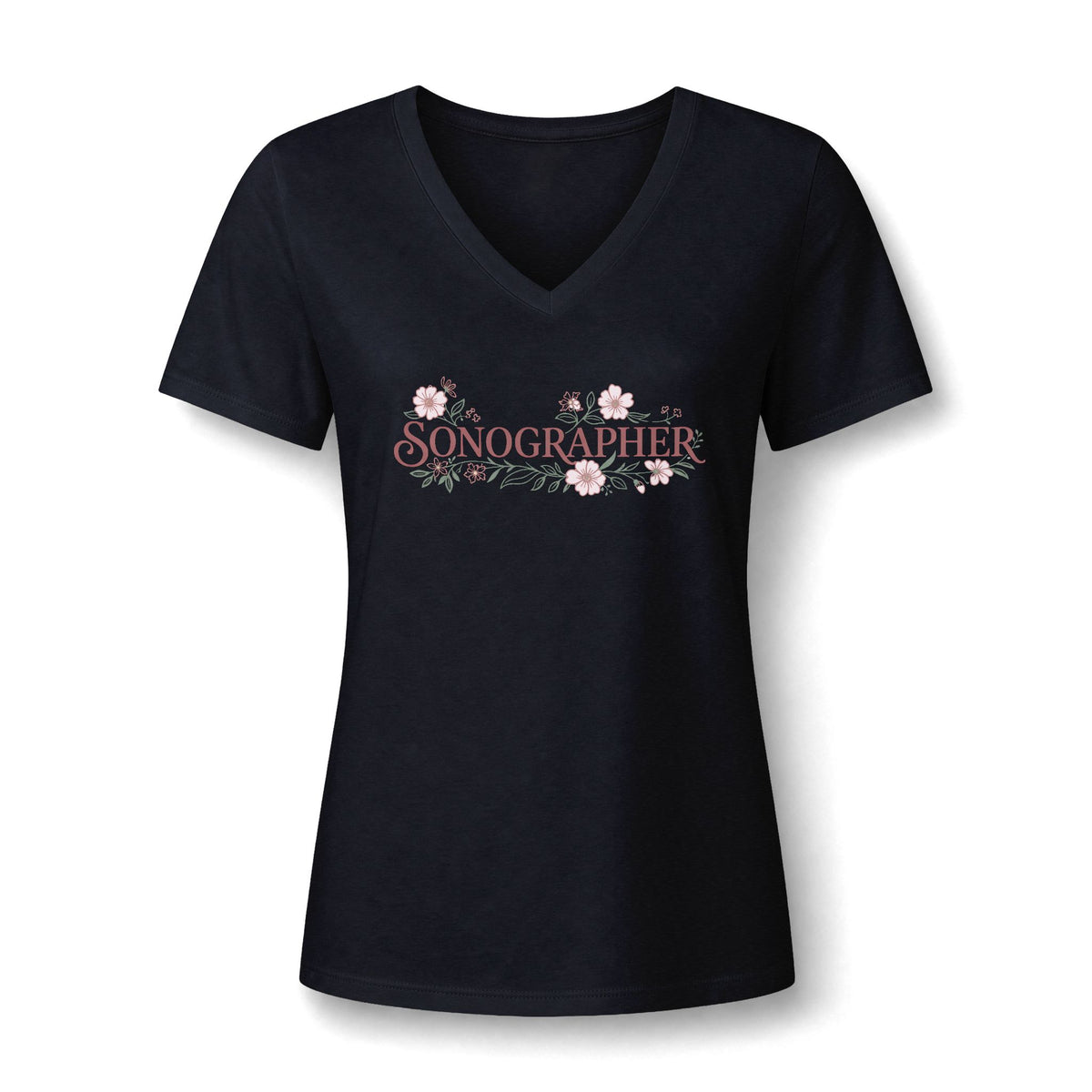Pastel Floral Sonographer  - V-Neck Tee