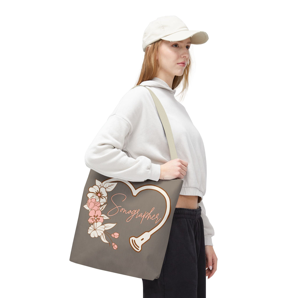 Floral Sonographer Heart Tote Bag