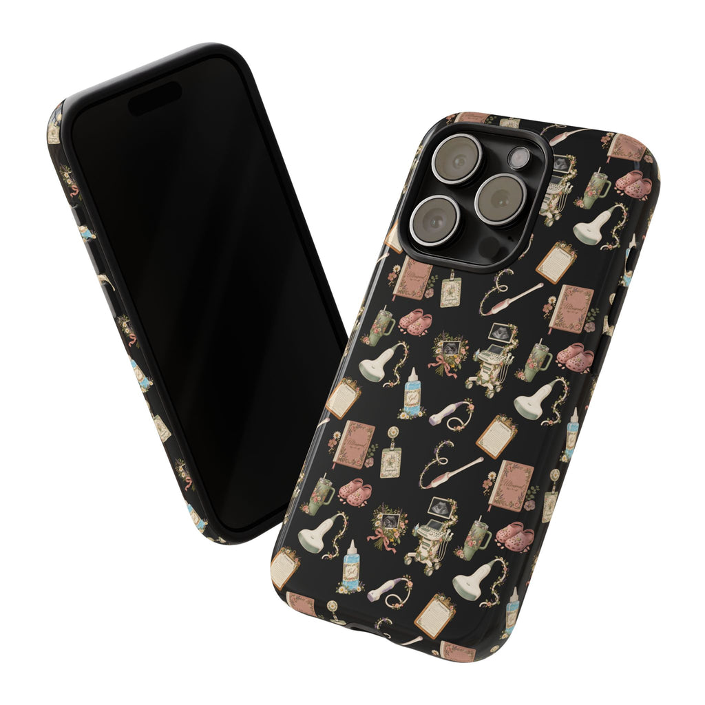 Black Floral Ultrasound Tech iPhone Case — iPhone 11-17