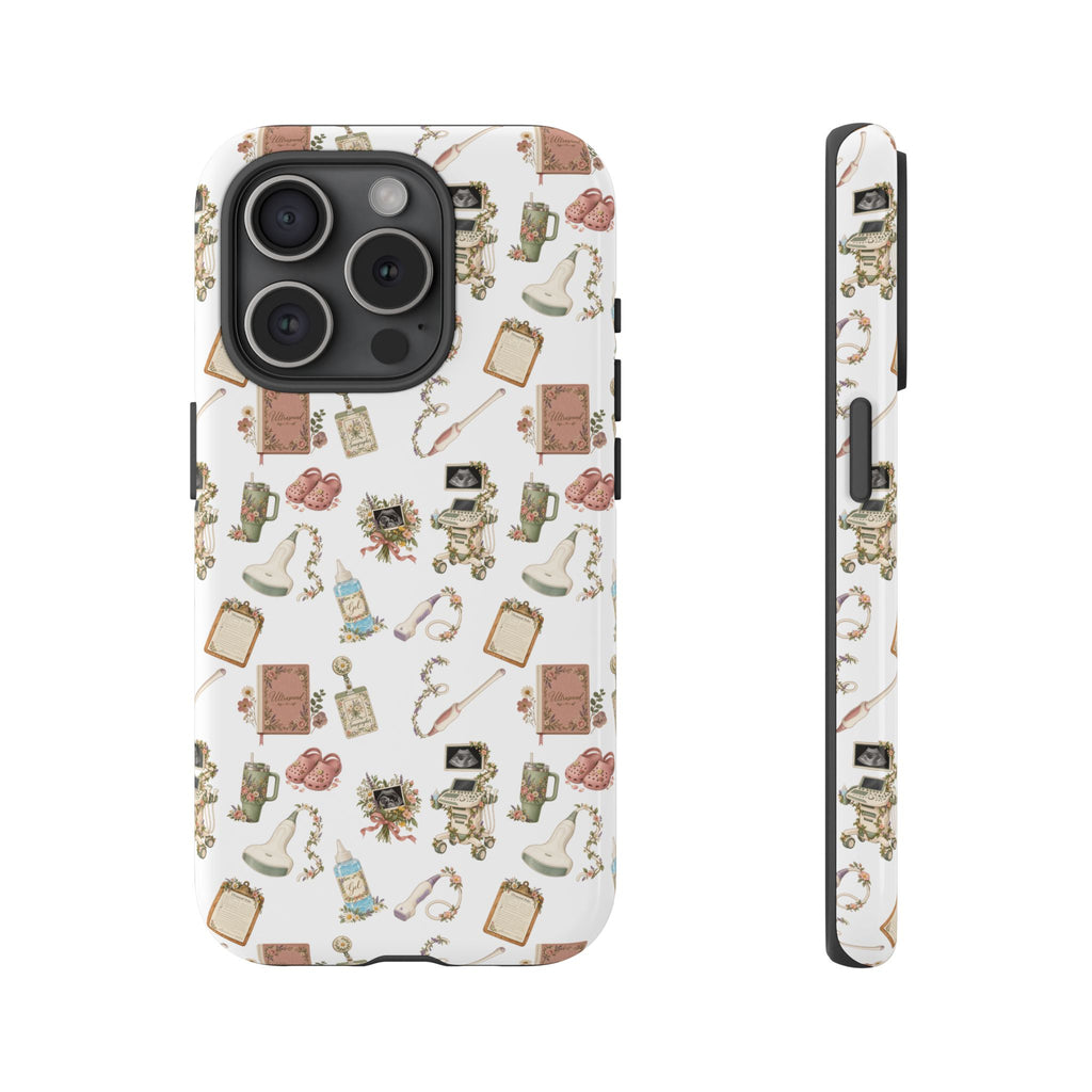 White Floral Ultrasound Tech iPhone Case — iPhone 11-17