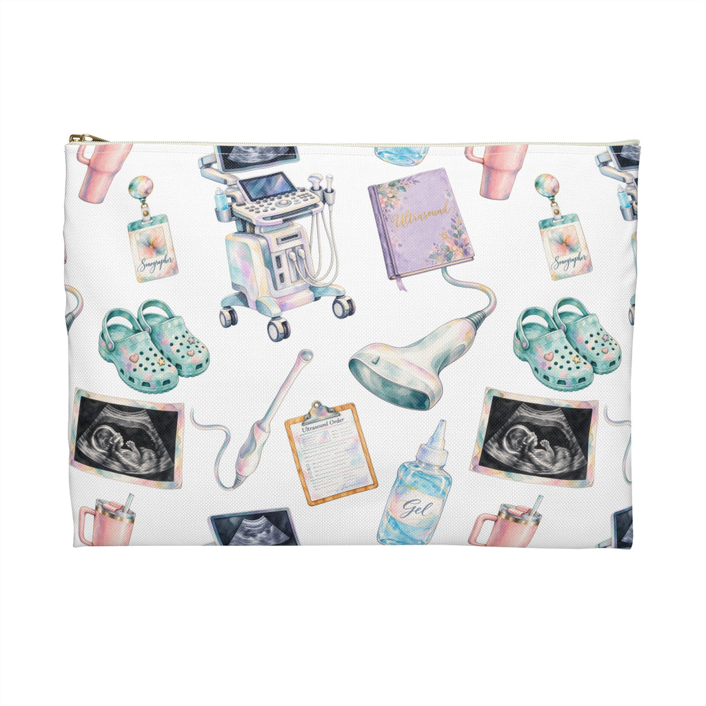 Watercolor Ultrasound Tech White Accessory Pouch - Makeup Bag, Pencil Pouch
