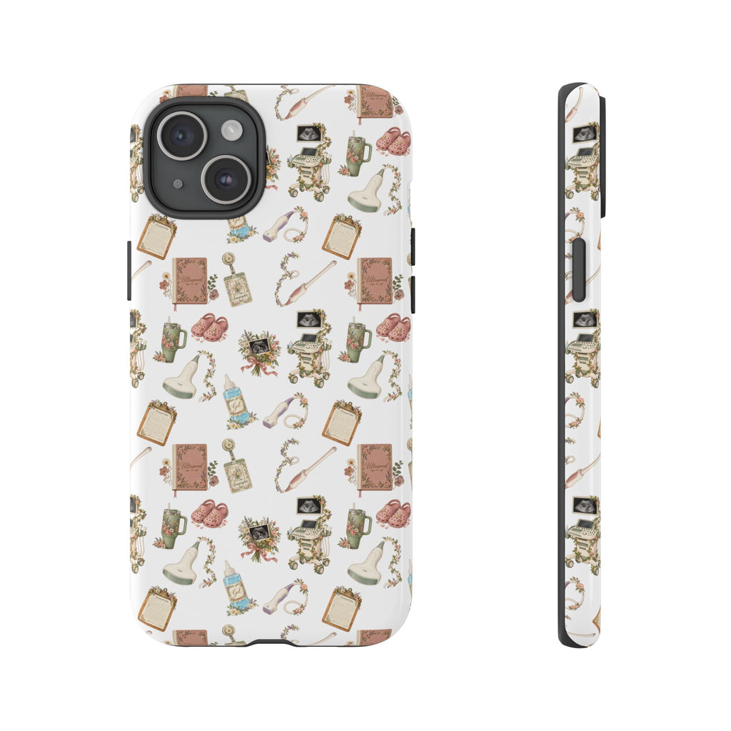White Floral Ultrasound Tech iPhone Case — iPhone 11-17