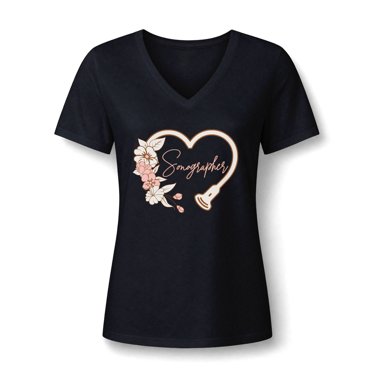 Floral Heart Sonographer  - V-Neck Tee