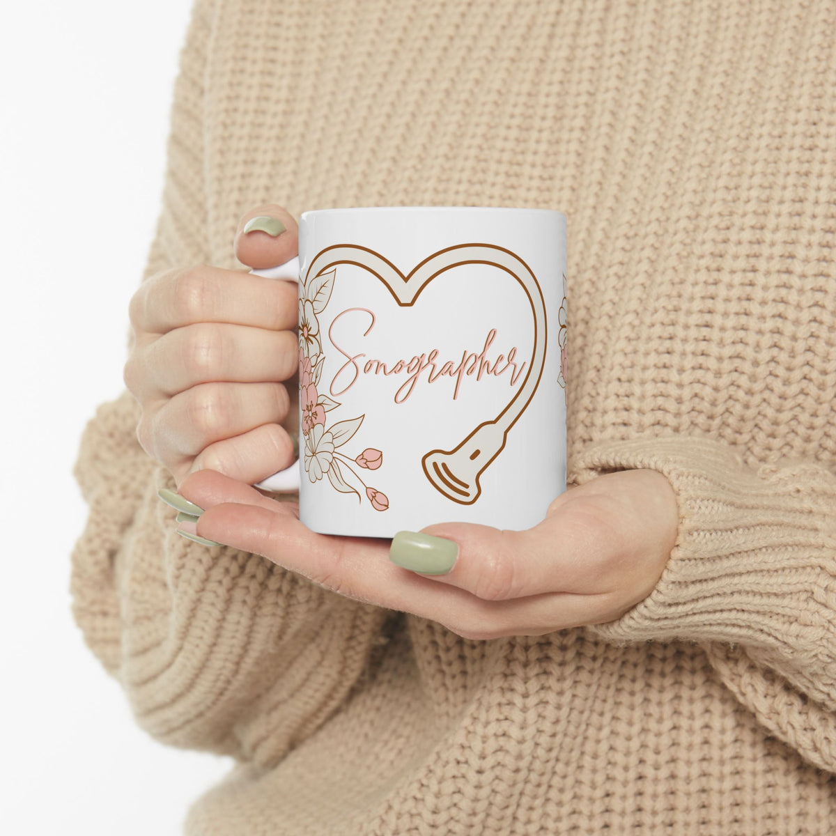 Floral Sonographer Heart - Coffee Cup