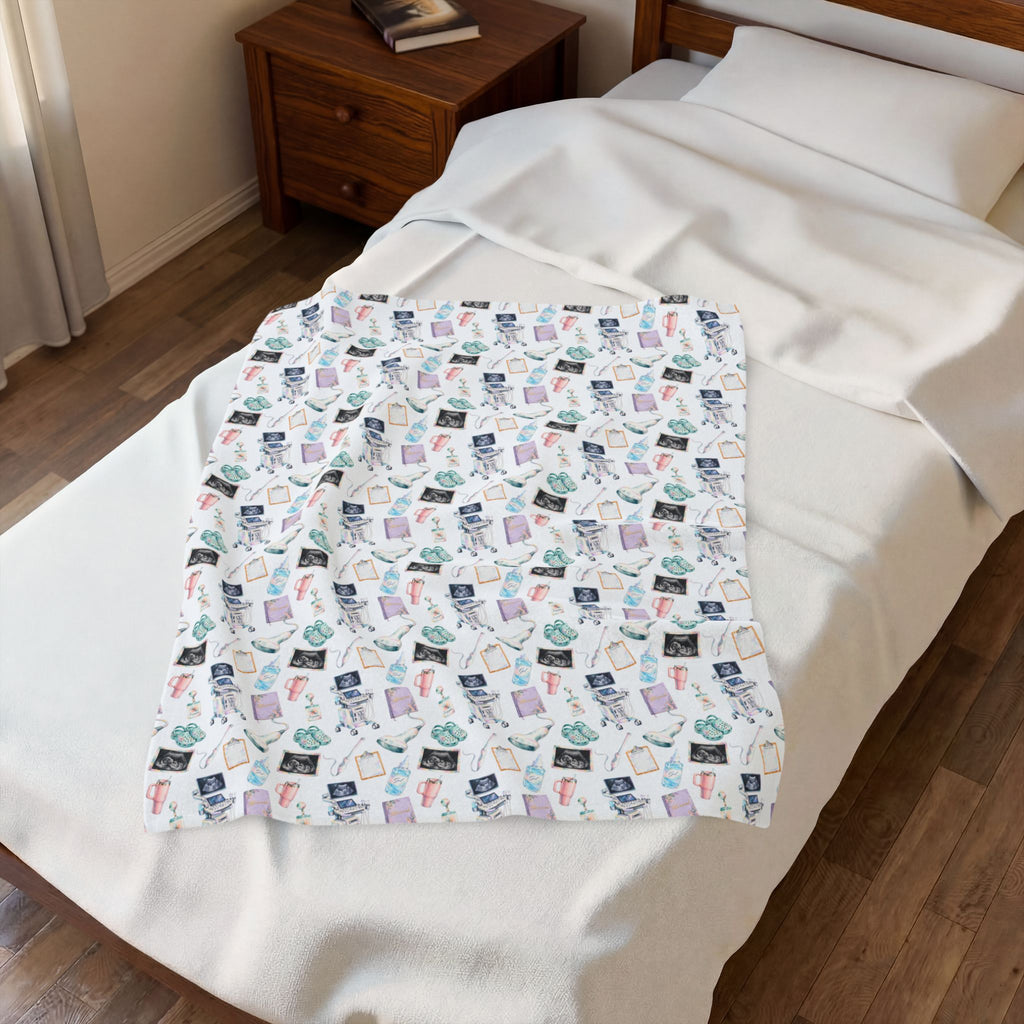 Watercolor Ultrasound Tech Velveteen Plush Blanket