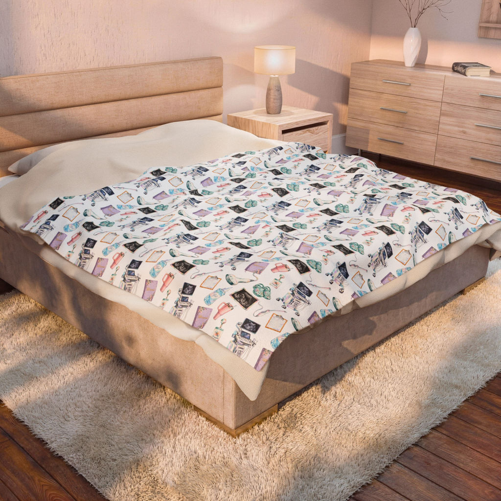 Watercolor Ultrasound Tech Velveteen Plush Blanket