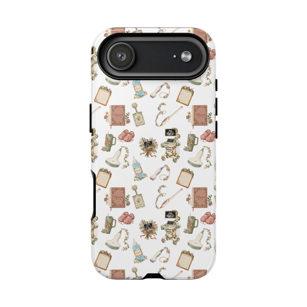 White Floral Ultrasound Tech iPhone Case — iPhone 11-17