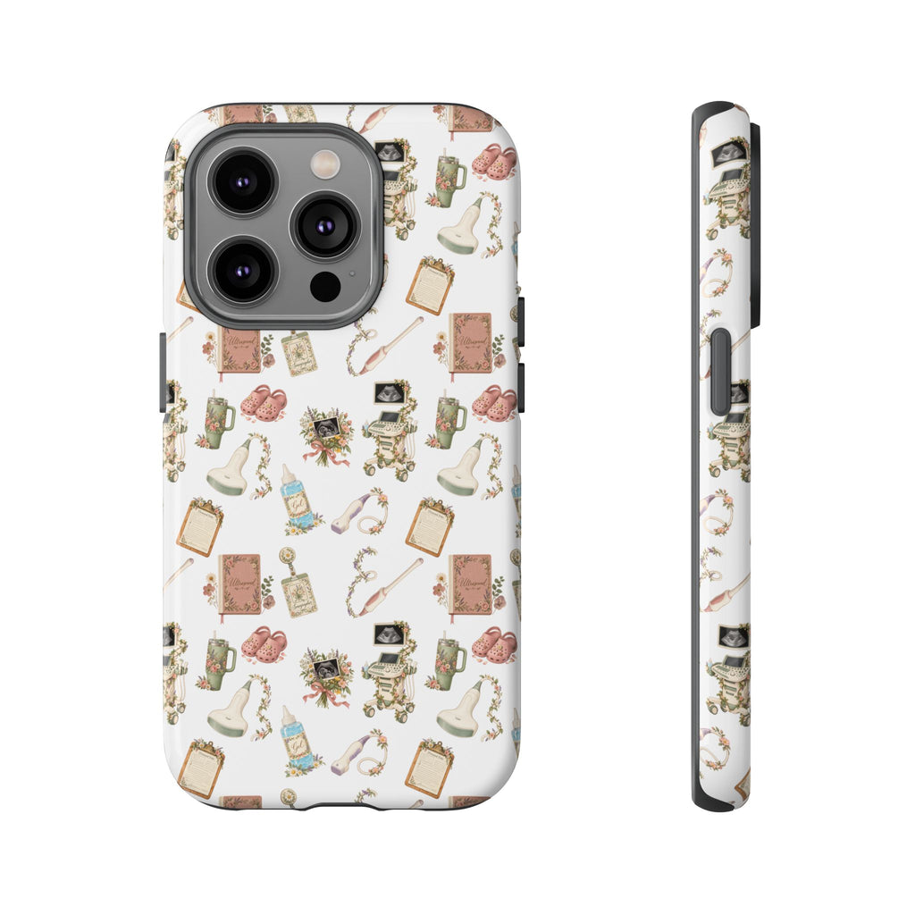White Floral Ultrasound Tech iPhone Case — iPhone 11-17
