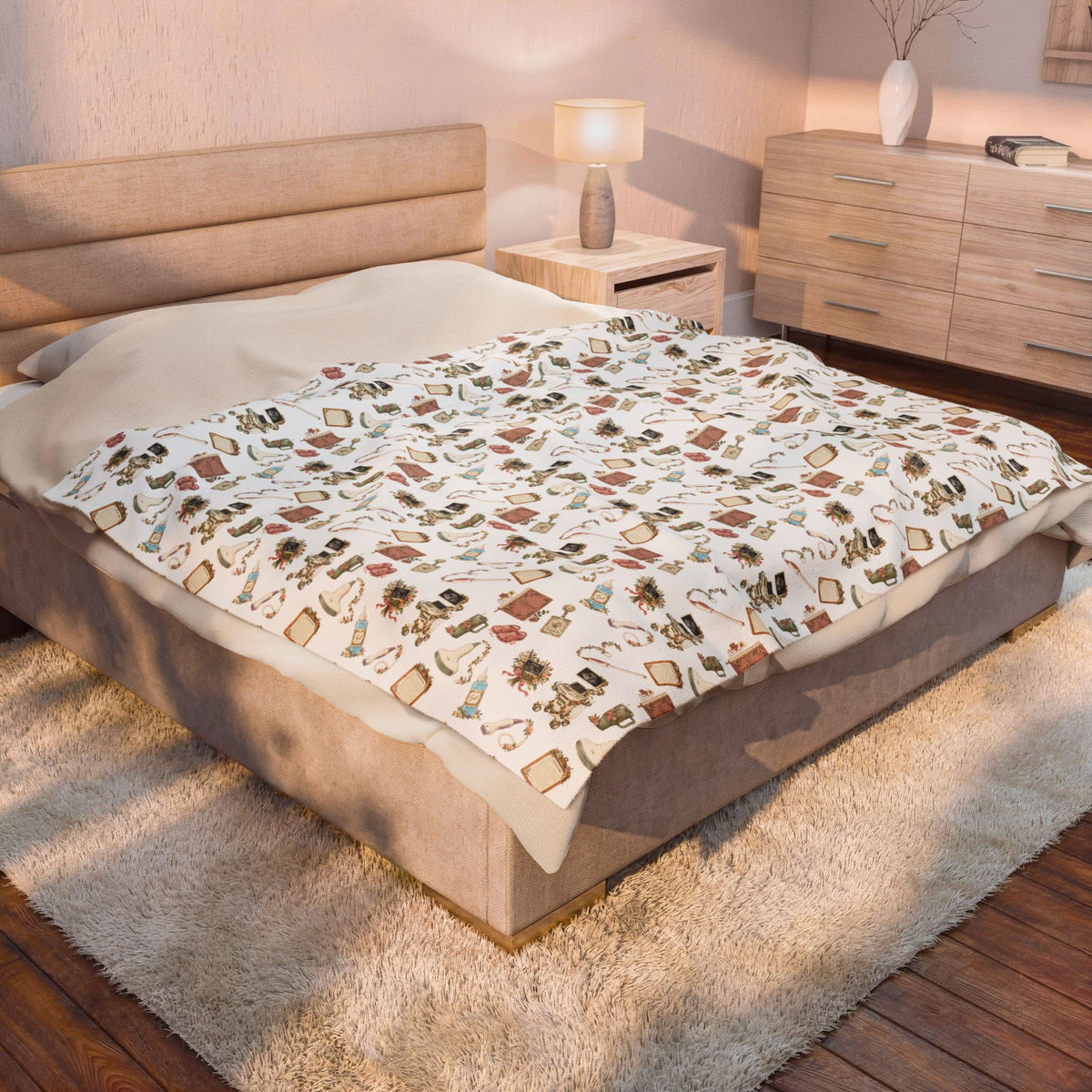 Flore Cottage Core Ultrasound Pattern Velveteen Plush Blanket