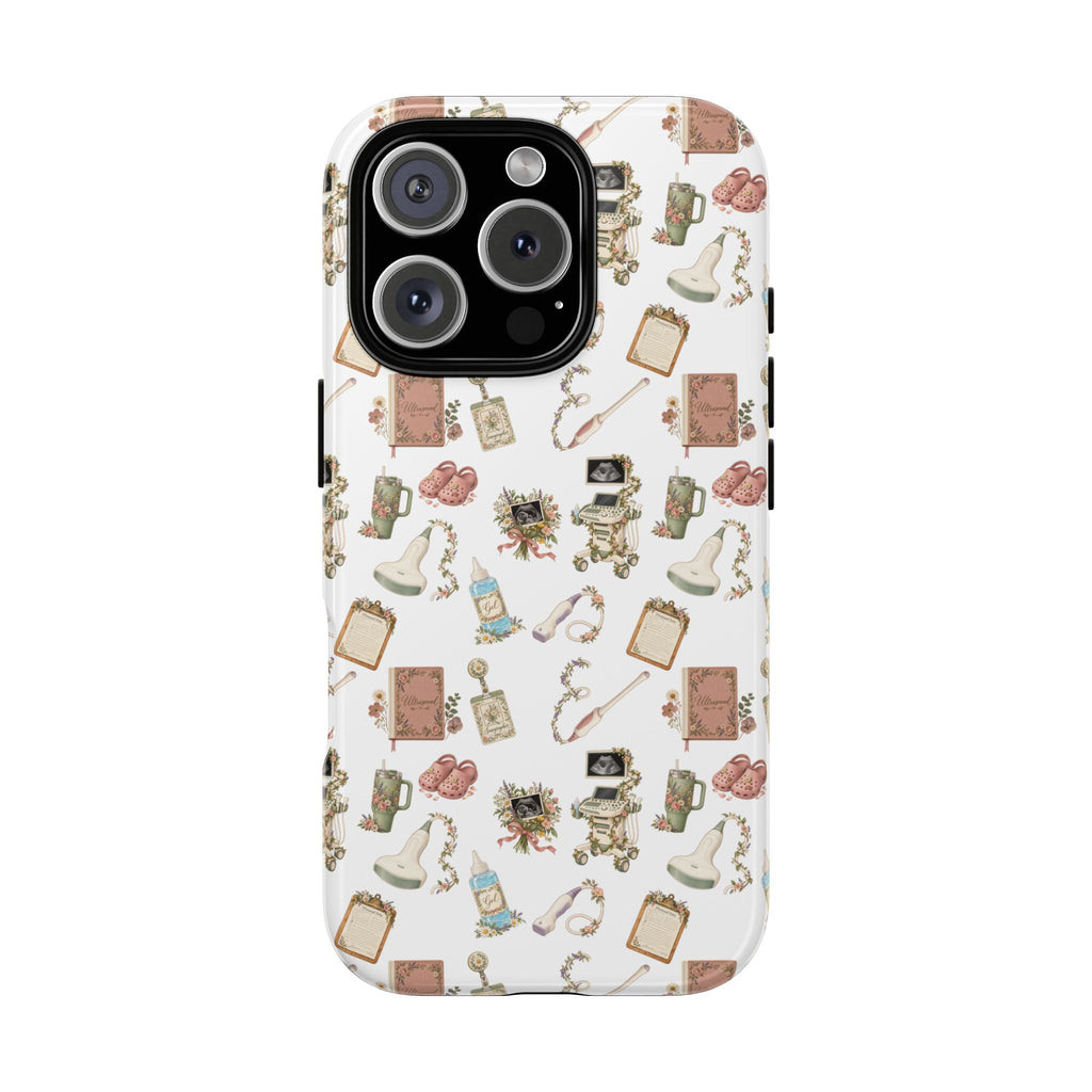 White Floral Ultrasound Tech iPhone Case — iPhone 11-17