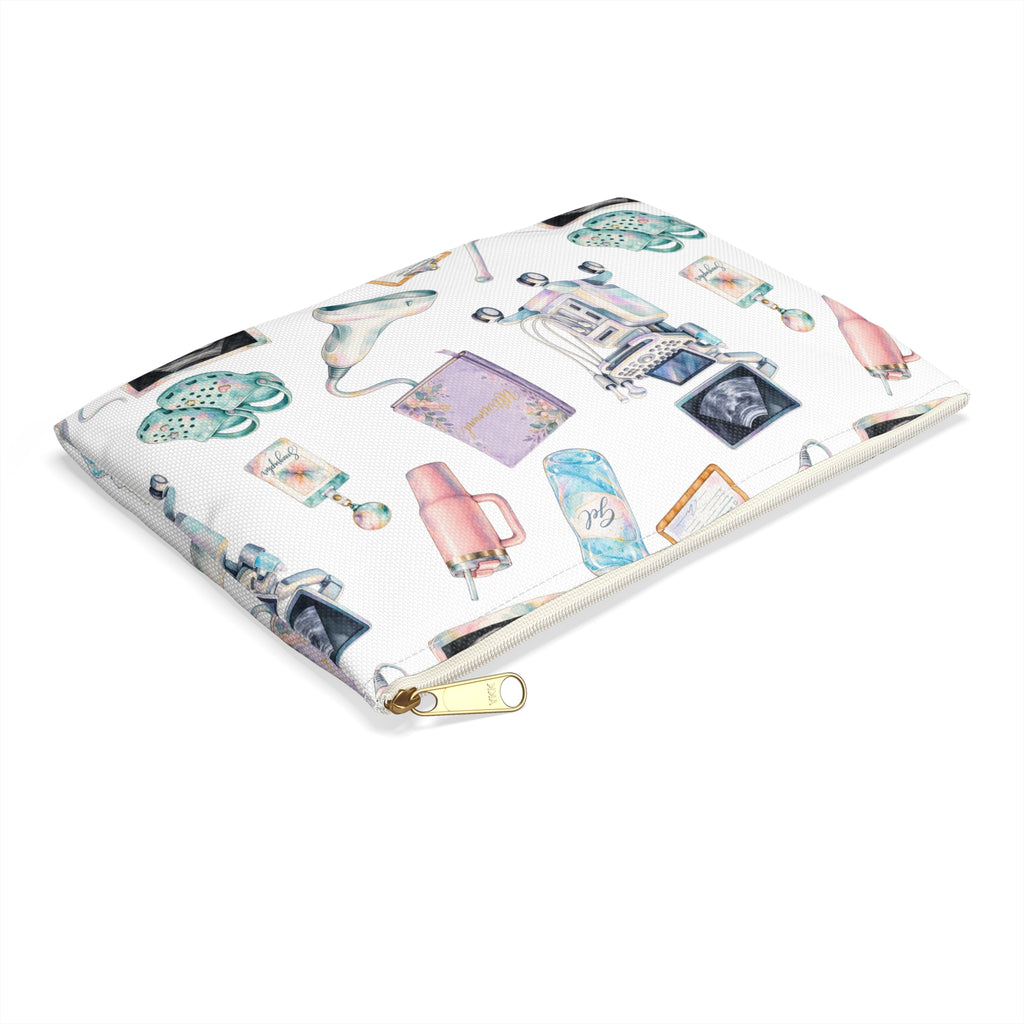 Watercolor Ultrasound Tech White Accessory Pouch - Makeup Bag, Pencil Pouch