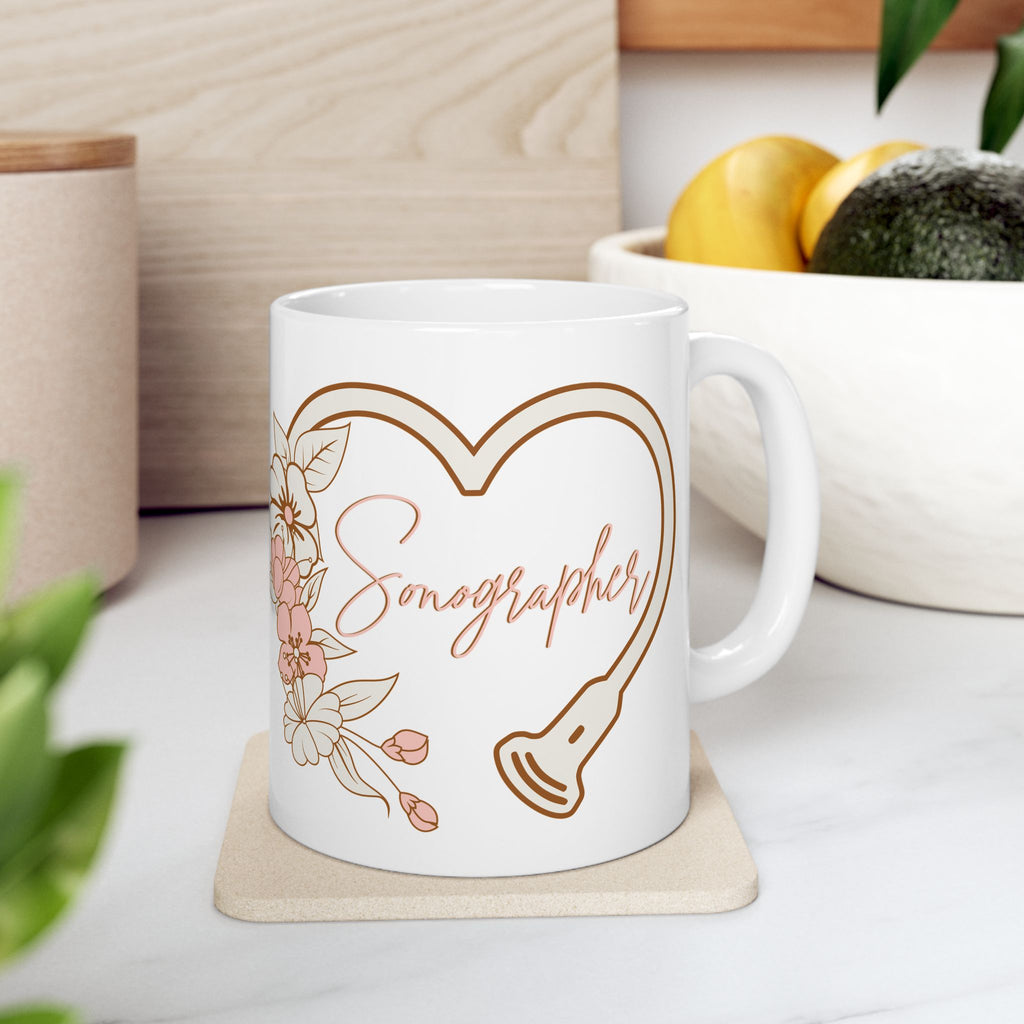 Floral Sonographer Heart - Coffee Cup