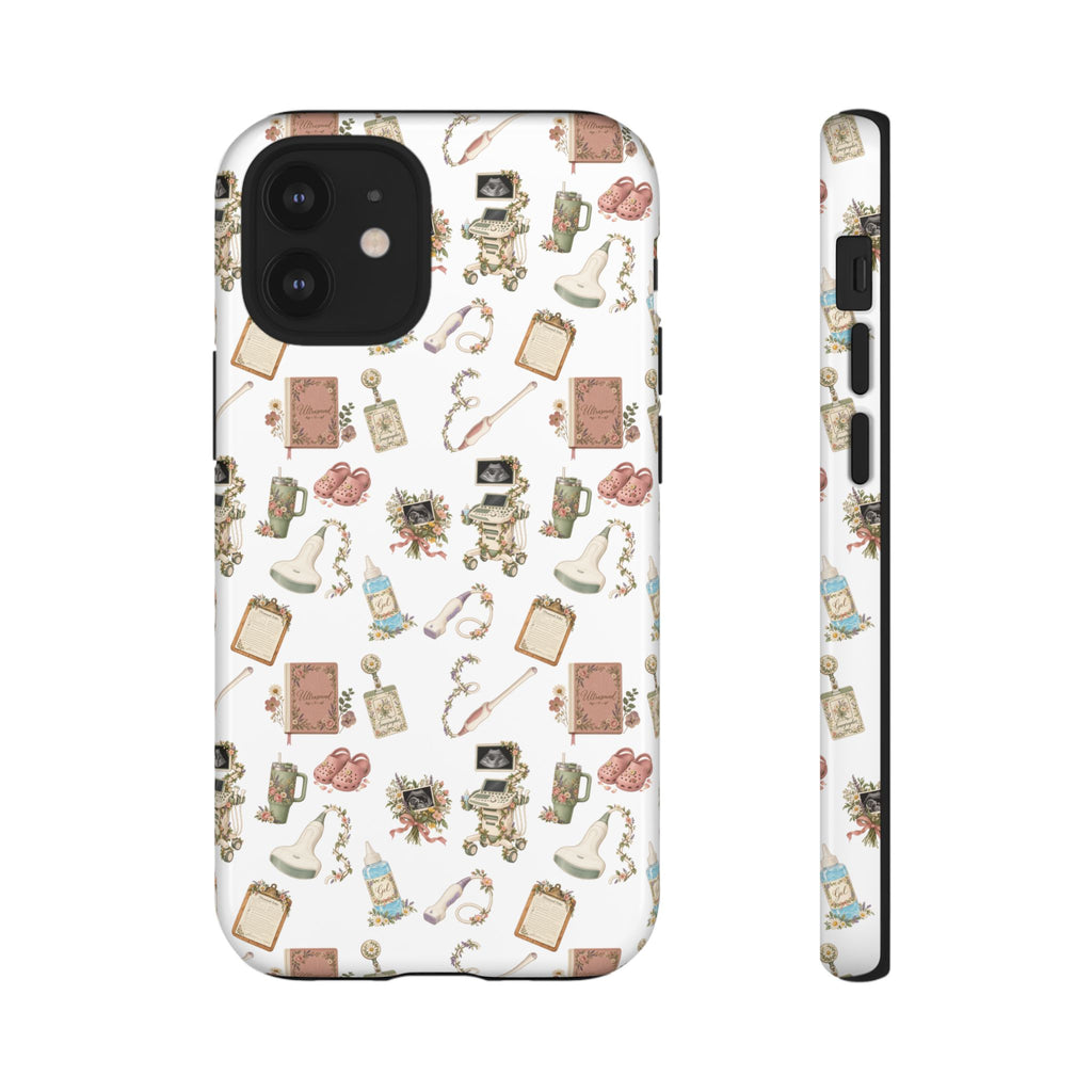 White Floral Ultrasound Tech iPhone Case — iPhone 11-17